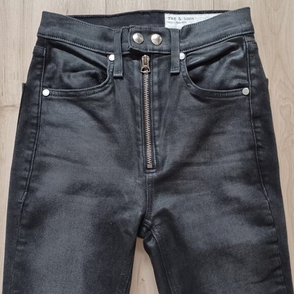 Rag & Bone Black Baxter Coated Ankle Skinny Jeans with Exposed Zip 25W - Picture 3 of 7